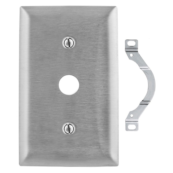 Hubbell Wiring Device-Kellems Wallplates and Boxes, Metallic Plates, 1- Gang, 1) .38" Openings, Standard Size, Stainless Steel SS738 - main
